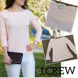 🌸J. Crew Pink Scalloped Neck Long Sleeve Tee